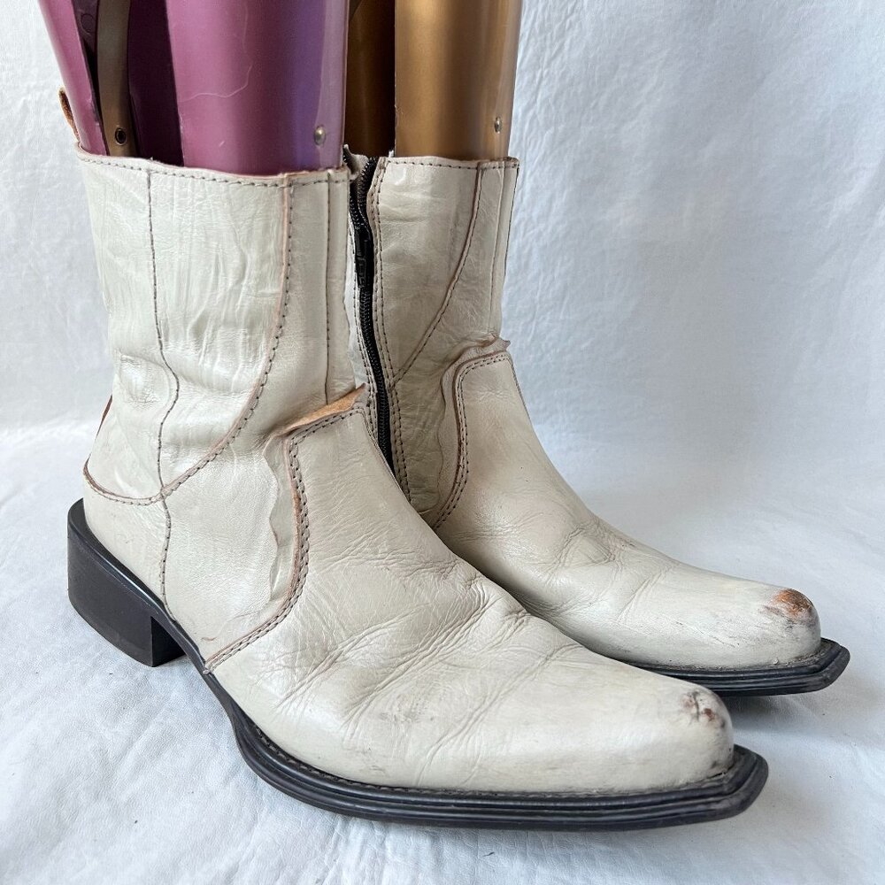 Aldo western boots distressed cream white leather pointed toe short 40 9 womens